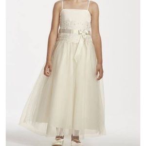 White Champagne Beaded Flower Girl Communion Formal Poofy Party Event Dress 4